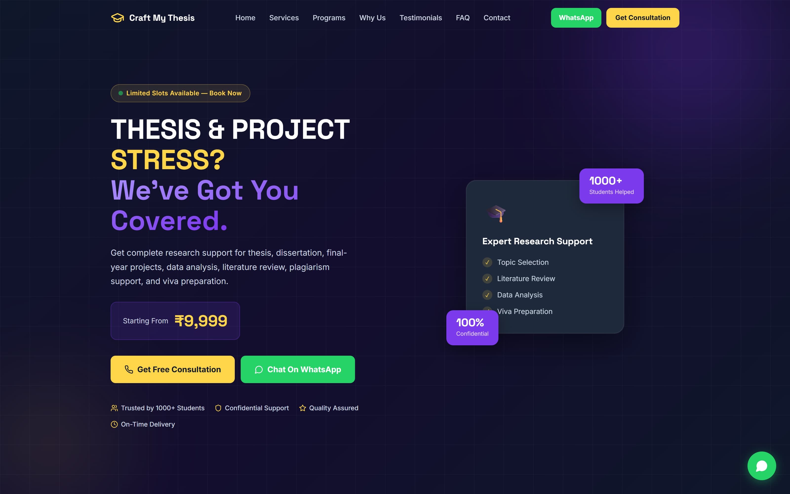 Screenshot of the Craft My Thesis website homepage