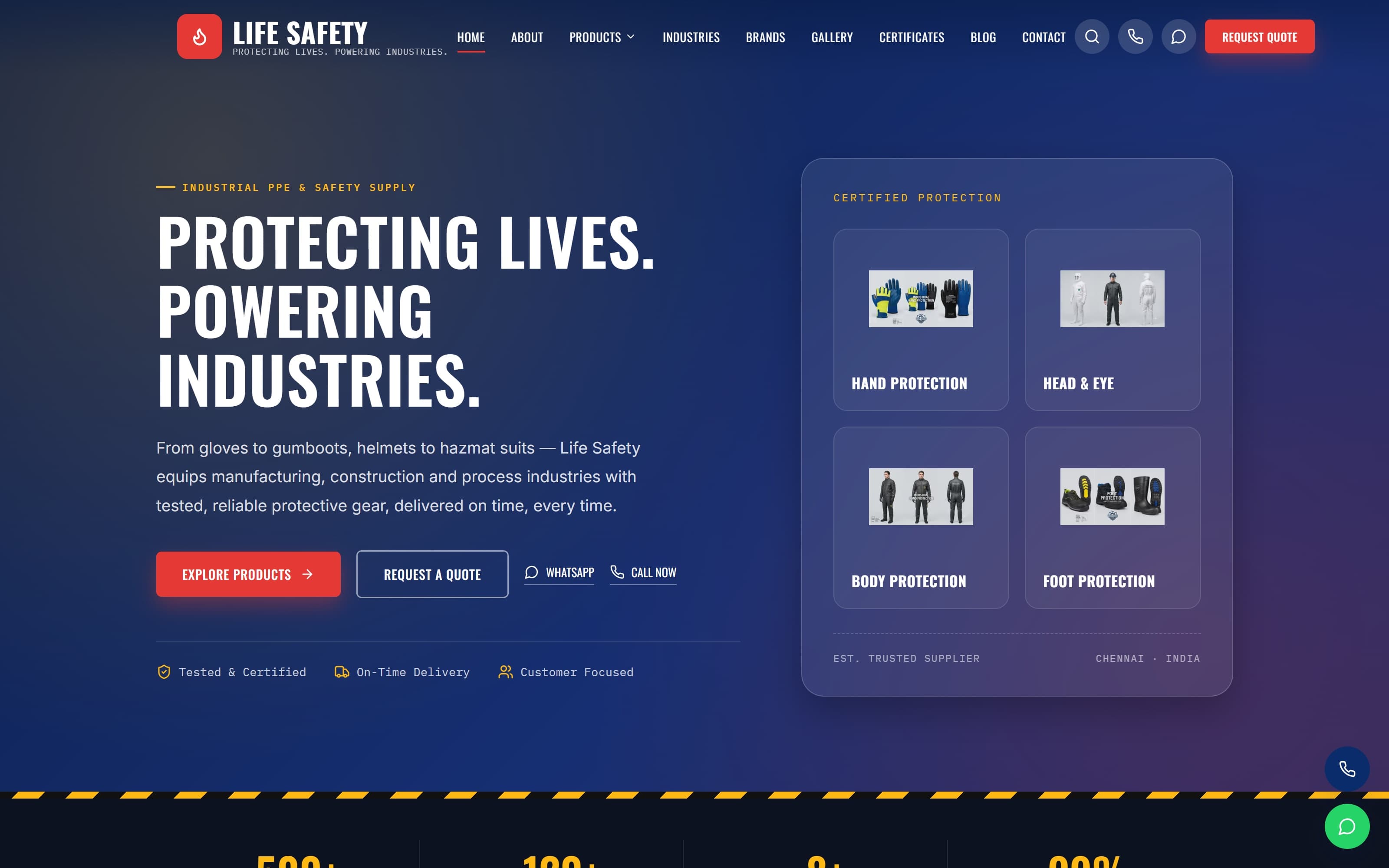 Screenshot of the Life Safety website homepage