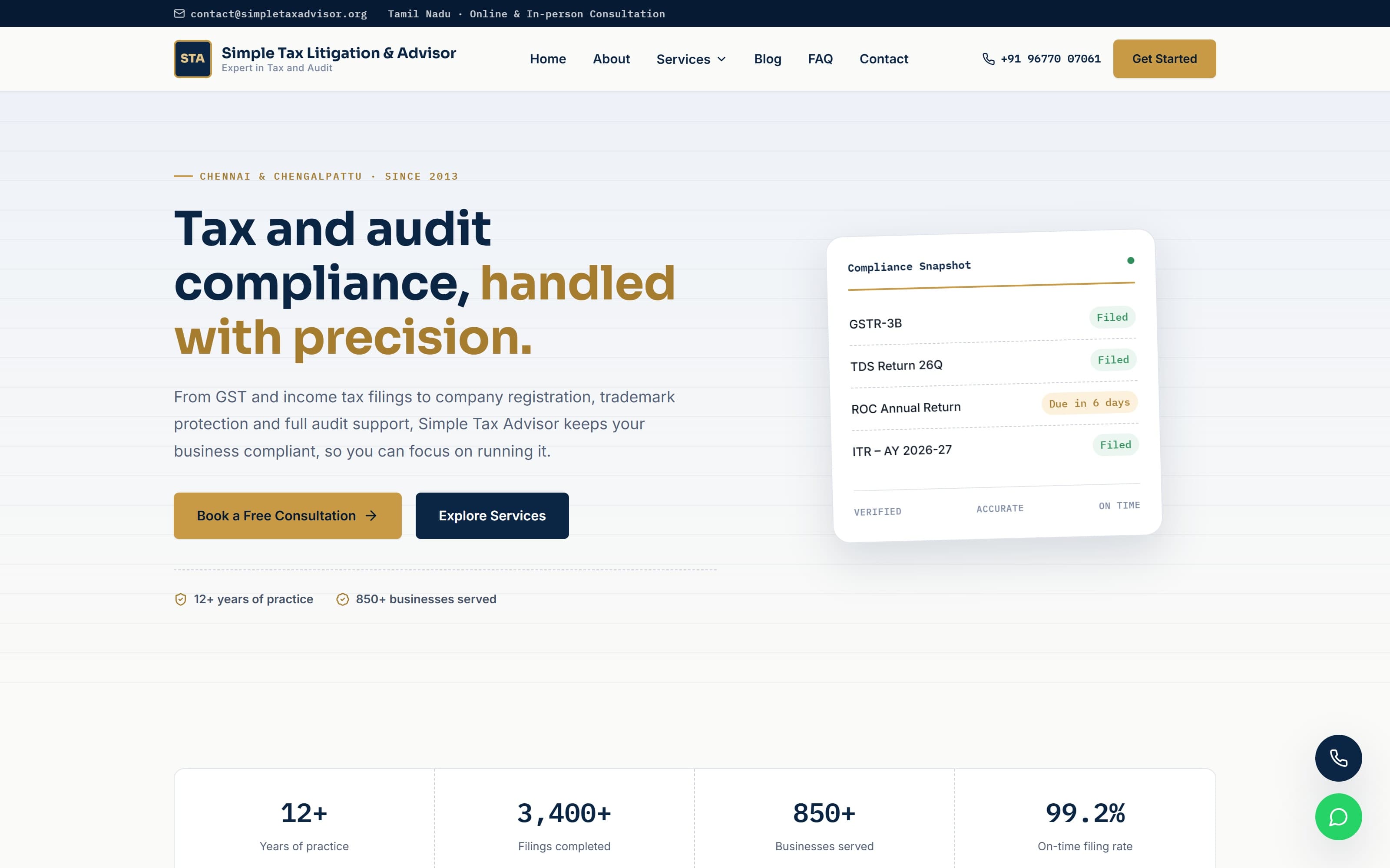 Screenshot of the Simple Tax Advisor website homepage
